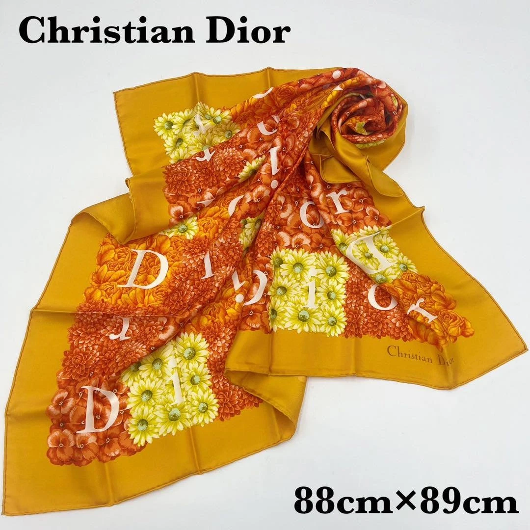 Christian Dior grande écharpe taille (34,65 po) x (35,04 po) soie 100 % orange authentique