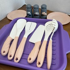 Lot Pretend Play Kitchen Cooking Utensils, Plates, Salt  Pepper, Sugar 12pcs