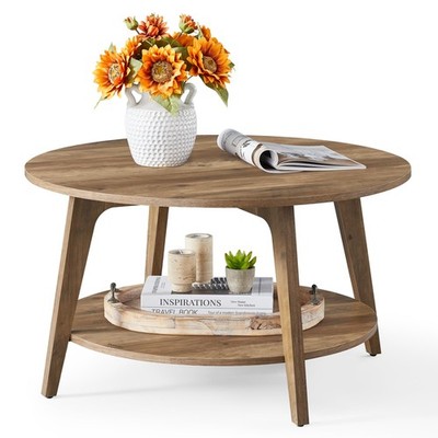MAEZO Collection - Round Coffee Table, 2-Tier Center Table with Storage, Tape...