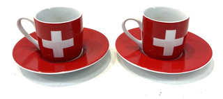 Swiss Flag Espresso Cups & Saucers X2