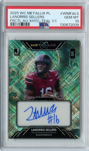 LANORRIS SELLERS 2025 WILD CARD TEAL FRACTAL ROOKIE AUTO #'D 1/1 PSA 10 GEM MINT