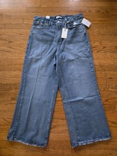 Good American Good Waist Palazzo Wide Leg Crop Jeans 15 Medium Blue Wash NWT