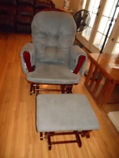Preowned Rocking Glider Chair and Ottoman Cushion Set Wood Gray ***Local Pick-Up