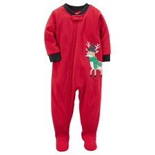 Carters NWT 6 Months Red Black Reindeer Hat Christmas Footed Fleece Pajama Boys