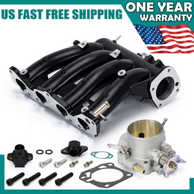 Black D15 D16 D-Series Intake Manifold+Throttle Body For Honda Civic CRX DEL SOL