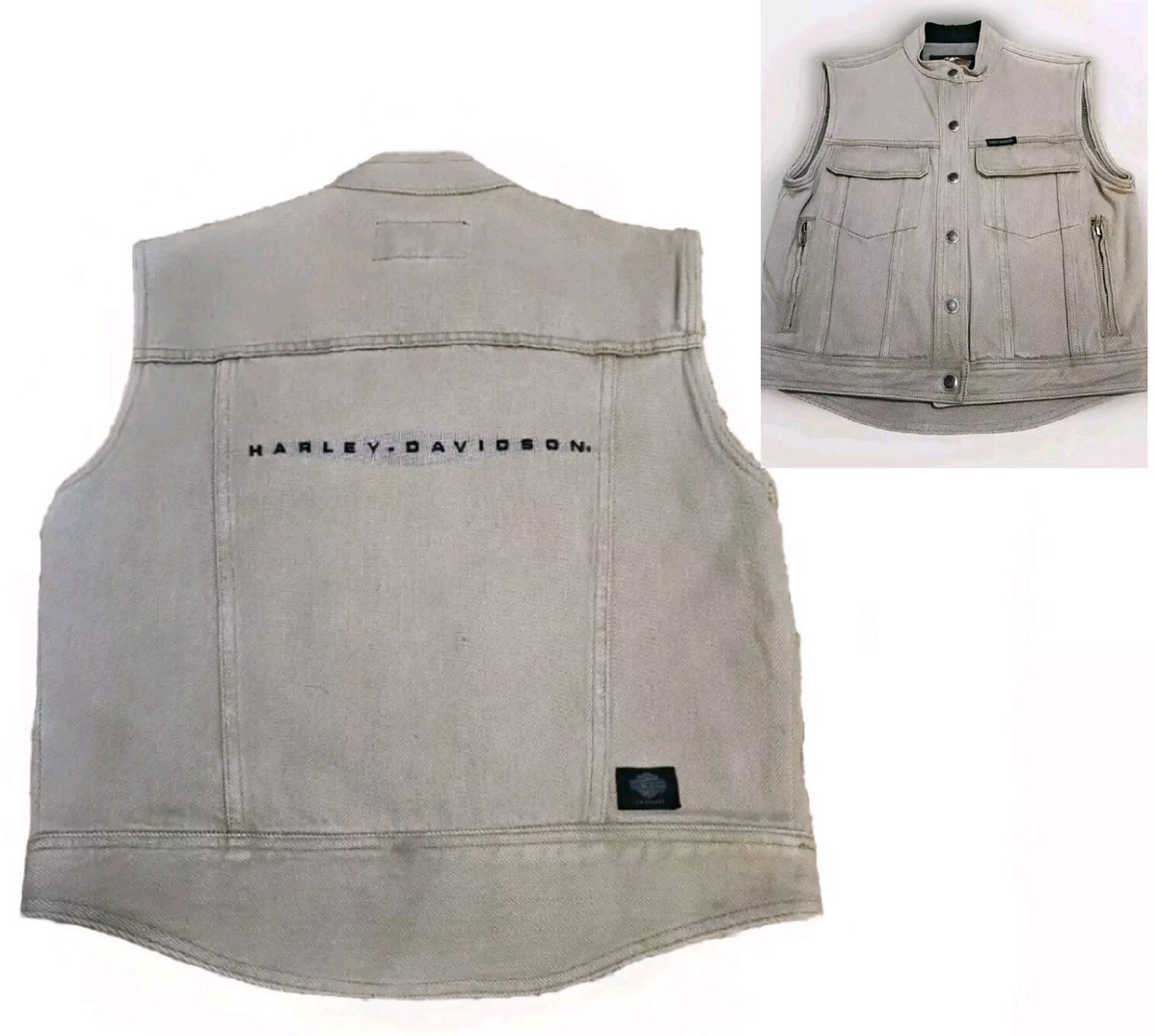 ジャケット Harley Davidson Vest Womens XS Denim Sand Colored Vtg Button