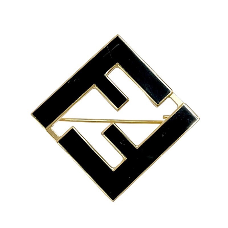 フェンディ ブラックウォッチ、ゴールドロゴレタリング Fendi Forever Ff Logo Forever Pin Brooch Black & Gold