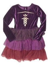 Disney Frozen 2 Girls Sparkly Purple Gold Long Sleeve Princess Anna Dress M