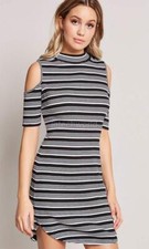 New Women Forever 21 Twenty One Striped Open Shoulder Sexy Dress Top Shirt  sz L