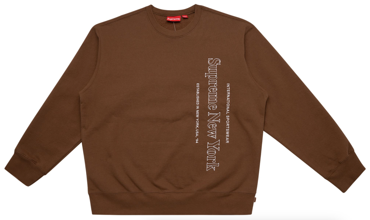 FW20 SUPREME SIDE LOGO CREWNECK PULLOVER SWEATSHIRT BROWN SZ XL