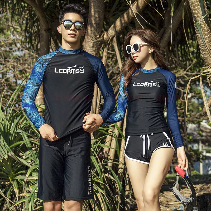 MEN WOMEN RASH GUARD BEACH LONG SLEEVE SURF SWIM SHIRTS + SHORTS  SET351016751018