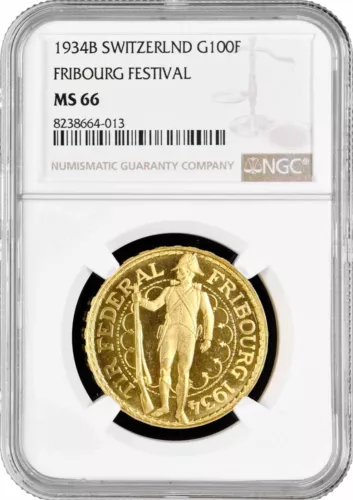 Switzerland 100 francs 1939, NGC MS66, "Lucerne Shooting Festival" gold coin