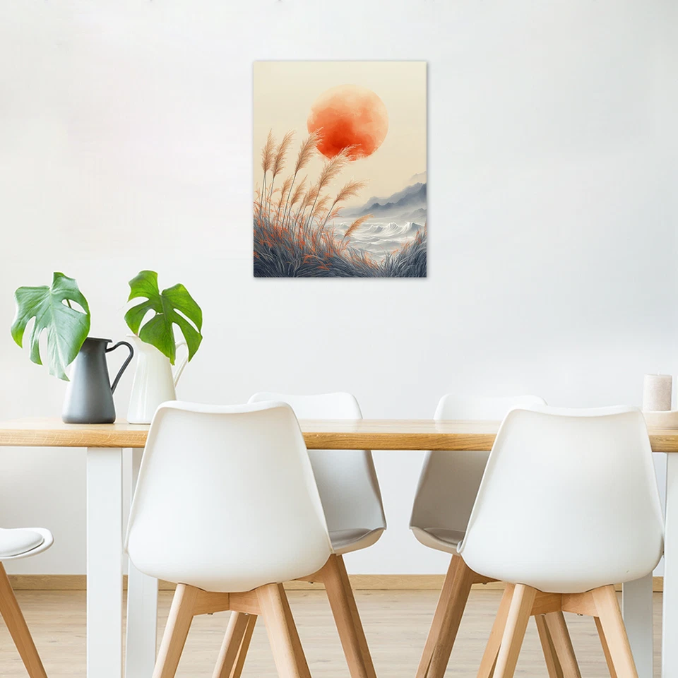 Modern Orange Sun on Beige Canvas Wall Art for Bathroom Living Room 8x10 Inch - Image 3 of 4