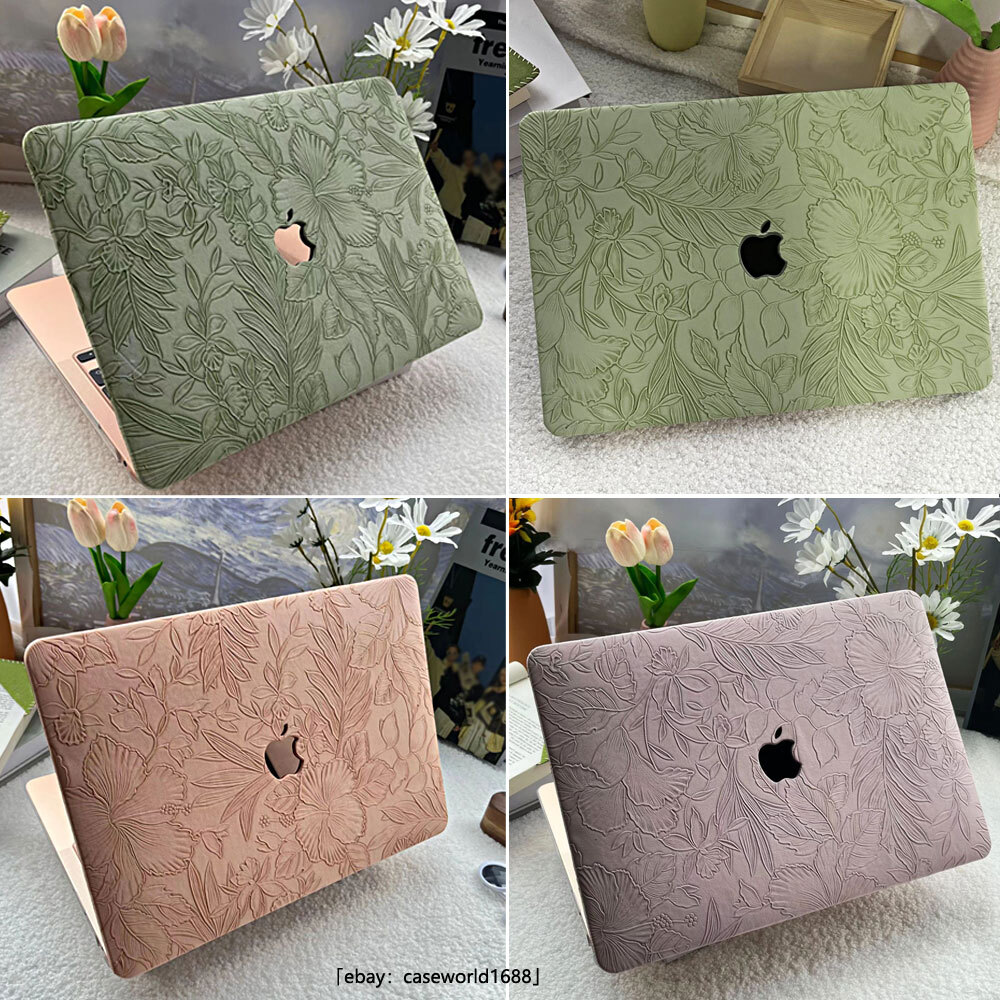 sa-na４ケース Carved Flower PU Leather Hard Case For Macbook M4 Air 13 15