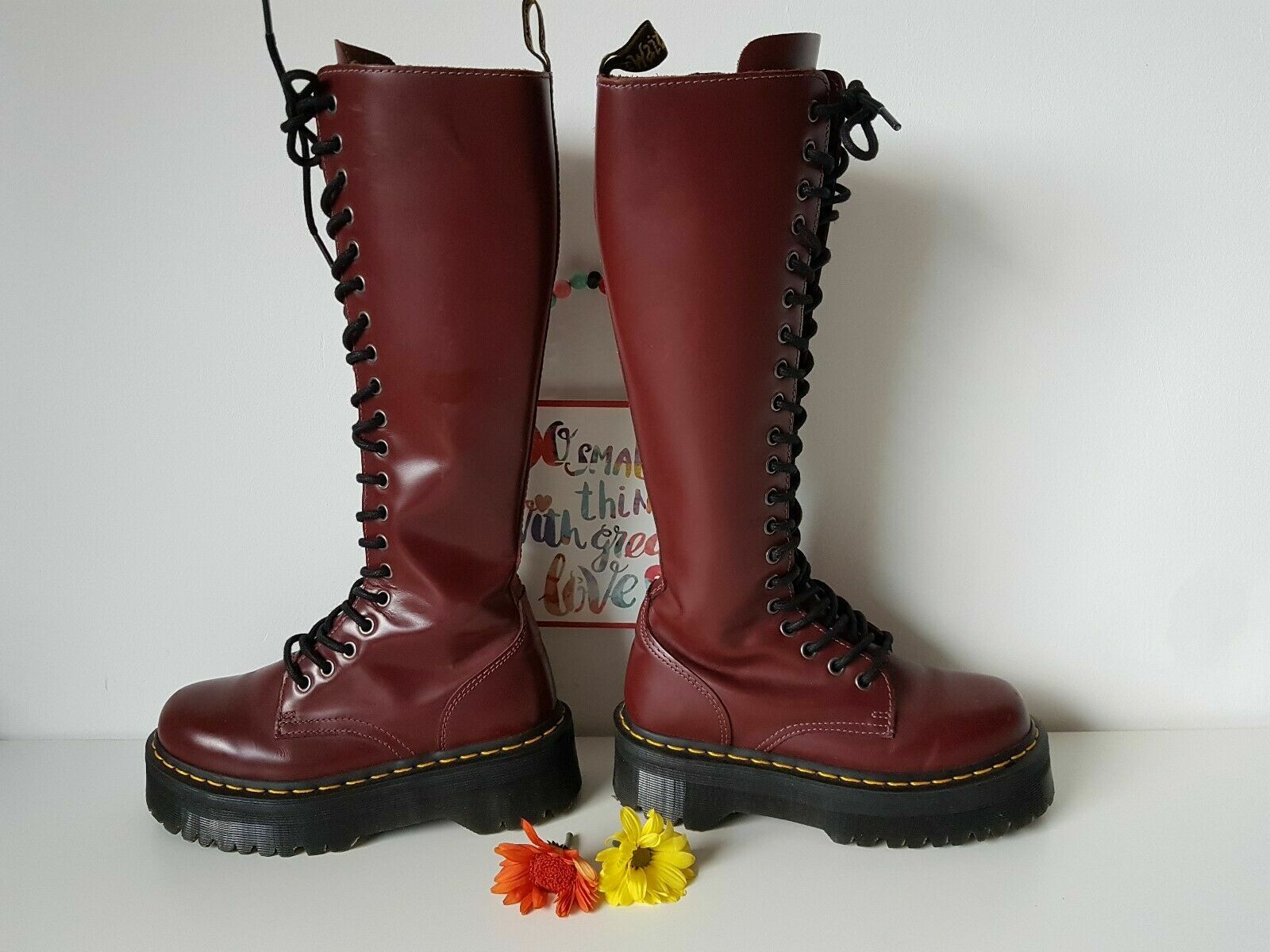 Dr Doc Martens Britain boots tall 20eye platform red quad sole high UK3  EU36 US5 | eBay
