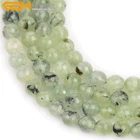 Natural Round Faceted Green Prehnite Quartz Gemstone Beads Jewelry Making 15"