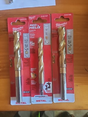 Milwaukee S & D Titanium Drill Bits 48-89-4627 4634 And 4636 Lot Of 3 Bits