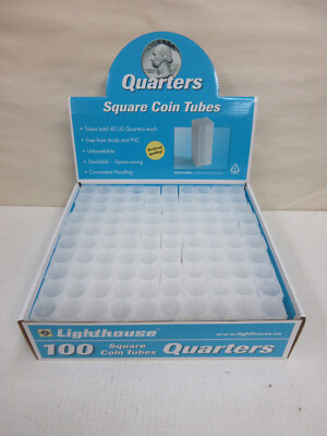 Guardhouse Quarter Coin Tubes - 100 Pack Clear Plastic Coin Storage Containers With Snap-Tight Lids