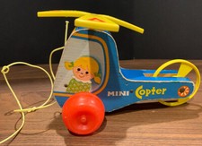Vintage 1970 Fisher Price MINI-COPTER WHIRLYBIRD #448 Helicopter Wooden Pull Toy