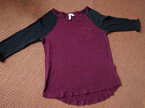 Damen Shirt 3/4 Arm schwarz weinrot-meliert H&M Gr. S. wie NEU