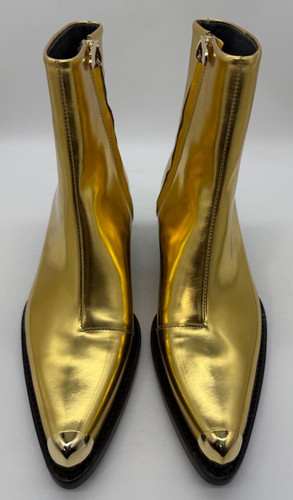 Calvin Klein RAF Simons Gold Metallic Ankle Cowboy Boots Sz 37 6.5 Zipper Italy