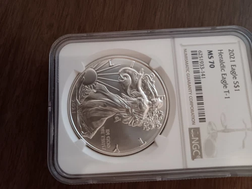 2021 NGC SILVER EAGLE S$1 Heraldic Eagle T-1 - Graded MS70 # 6251933-141  SILVER
