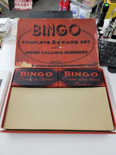 Vintage J. Pressman Co. Bingo 50 Card Set Wood Calling Numbers - Picture 2 of 5