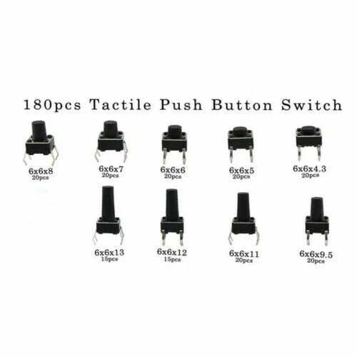 180PCS 10 Values Tactile Push Button Mini Momentary Tact Assortment - Picture 2 of 6