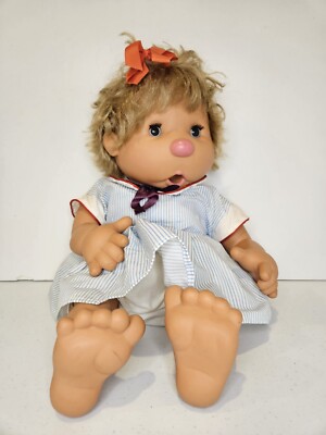 VICMA Bamboo Thumb Sucking Baby Doll 1980's Girl Blonde 20  Sleepy Eyes Vtg Toy