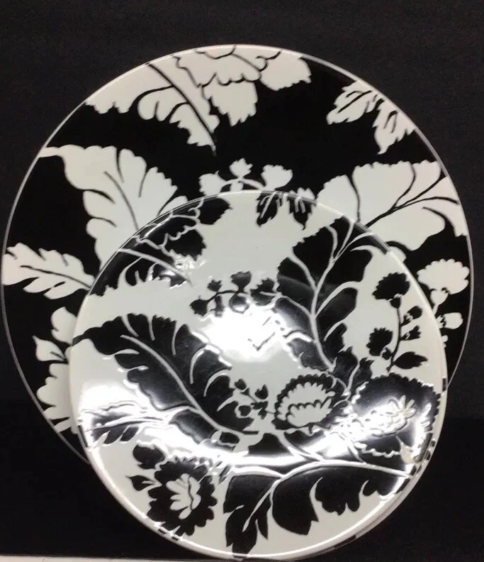 Roscher "Ambiance" platos blanco y negro 3 platos de cena y 2 platos de ensalada/postre Foto 4 de 4