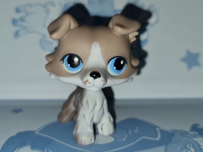 Littlest Pet Shop #67 Gray Collie Dog Blue Eyes LPS