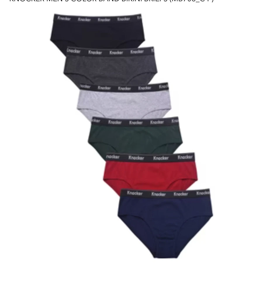 6 Pack Men's ULTRA Cotton Knocker Bikini Brief TBand Underwear Assorted Colors  - Image 2 of 4
