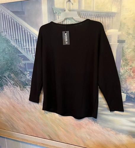 Maglione Doublju Waffle maglia manica lunga Henley tg. Top/maglione L CWTTL450 - Foto 12 di 14