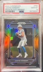 2022 Chronicles Prizm Black Football Justin Herbert Black Orange /75 PSA 10 #PB5