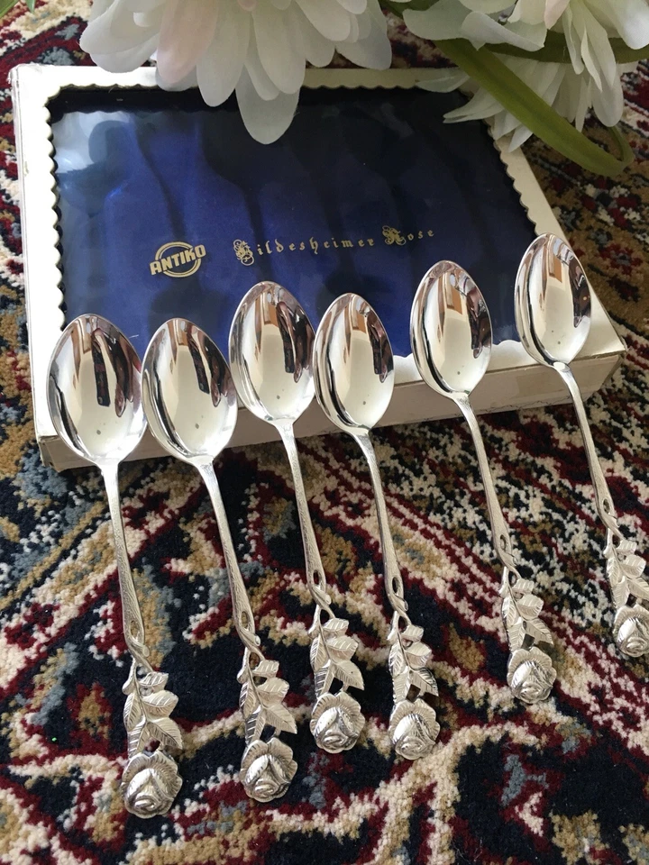 Середина века оригинальный винтажный Antiko 100 hildesheimer роза десерт ложки комплект (6) - Изображение 2 из 4