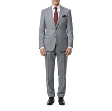 VINCI Men's Light Gray Solid Color Single Breasted Classic Regular Fit Suit NEW