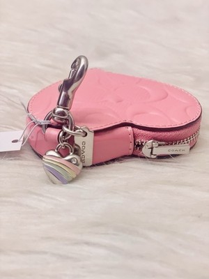 NWT COACH Heart Bag Charm With Patent Signature Leather CDD04 Pink