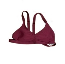 NWT Pilyq Vino L Solid Burgundy Ruched Halter Bikini Swim Top 105241