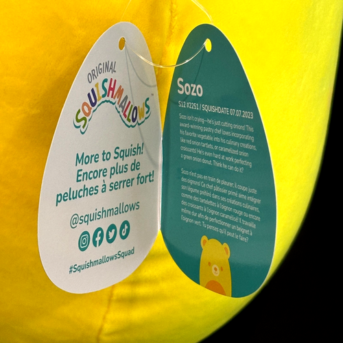 NWT Squishmallow Sozo 12" Plush Neon Yellow Gummy Bear Round1 Kelly Toys NEW - Afbeelding 6 van 7