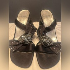 Stuart Weitzman Black Satin Heels with Sparkling Accents