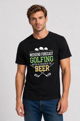 Funny Golf Beer T Shirt Weekend Forecast Golfer Humor Casual Gift Tee