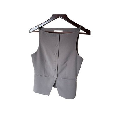 OAK + FORT  HIGH NECKLINE BUTTON VEST (M) FEATHER GREY