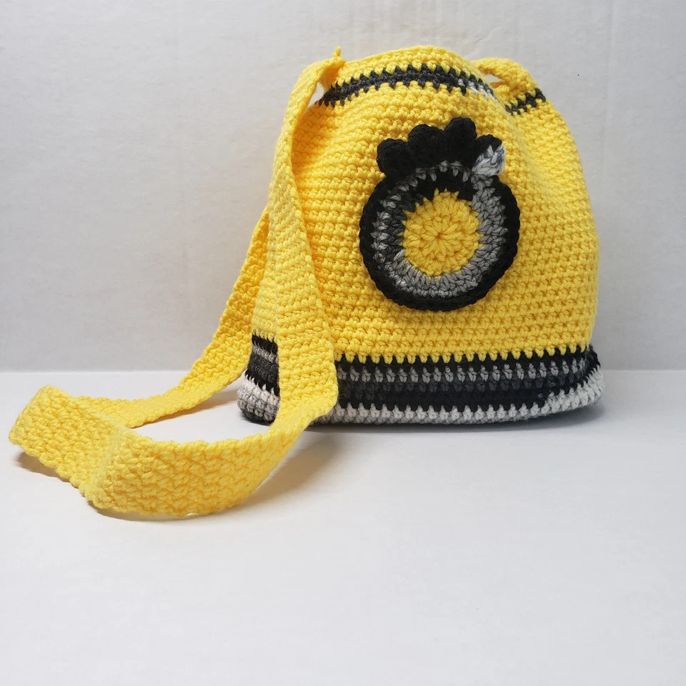 Bandolera de ganchillo hecha a mano bolso amarillo grande bolso festival arte para usar Foto 4 de 4