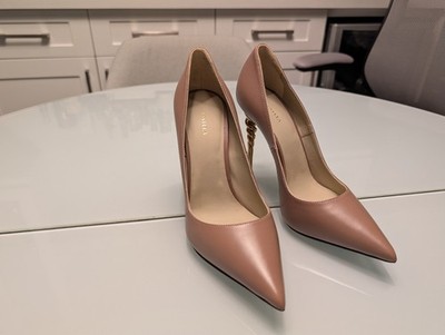 LE SILLA Light Brown Leather Pumps Sculpted Metal Heel BNIB Size US7