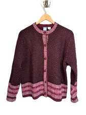 Vintage Frost Nordic Fair Isle Knit Cardigan Sweater 100 Wool Sz SMALL