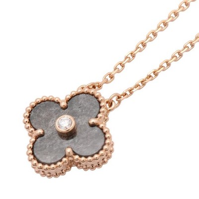 Van Cleef & Arpels Vintage Alhambra Diamond Obsidian Necklace 18K Rose Gold