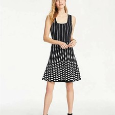 ANN TAYLOR Half Moon Jacquard casual stretch office event Flare Sweater Dress