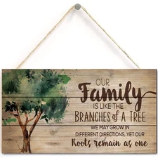 Our Family Like Branches on a Tree 5inch x10inch Wood Plank Design Hanging Si...