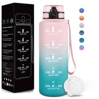 Trinkflasche 1500ML Bpa-Frei Auslaufsicher Mit Zeitmarkierung Rosa-TüRkis