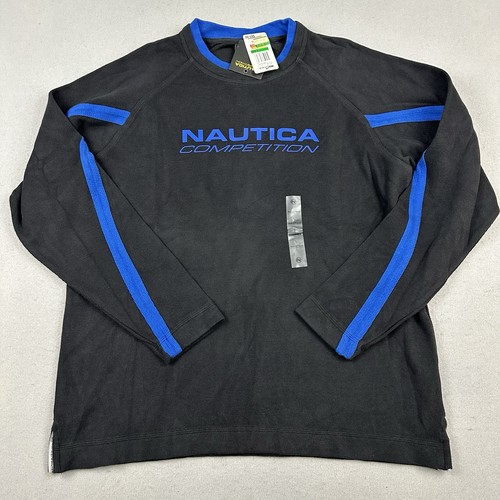 Vintage Nautica Competition Sweater Men Large Black Blue Crewneck Y2K Deadstock